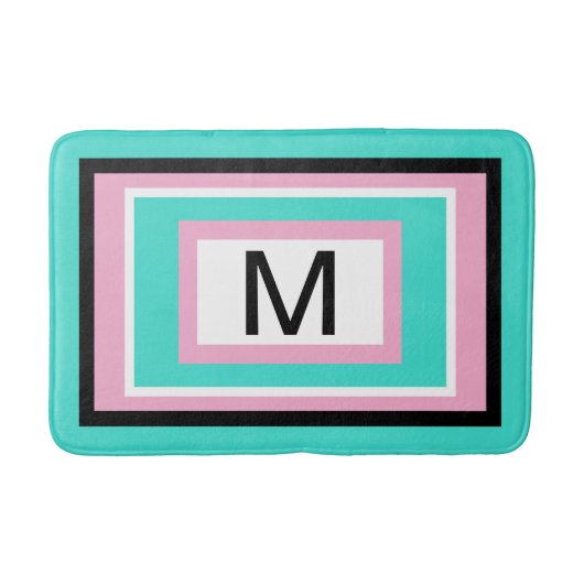 Monogram turquoise roze zwart geometrisch badmat (Voorkant)