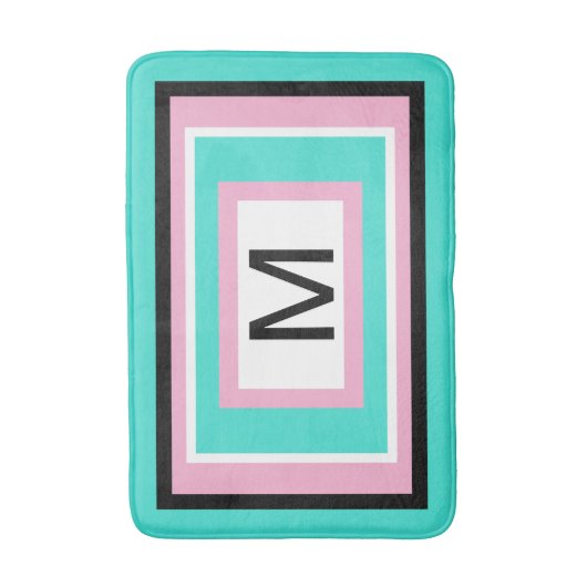 Monogram turquoise roze zwart geometrisch badmat (Voorkant Verticaal)
