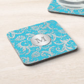 Monogram Turquoise Silver Damask Onderzetter Set ( (Linkerzijde)