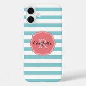 Monogram turquoise strepen Case-Mate iPhone case (Achterkant)