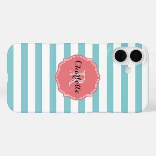 Monogram turquoise strepen Case-Mate iPhone case (Achterkant (horizontaal))