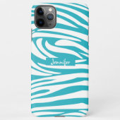 Monogram Turquoise Striped Zebra Pattern Trendy Ca iPhone Hoesje (Achterkant)