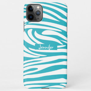 Monogram Turquoise Striped Zebra Pattern Trendy Ca iPhone 11Pro Max Hoesje