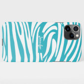 Monogram Turquoise Striped Zebra Pattern Trendy Ca iPhone Hoesje (Achterkant horizontaal)