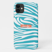 Monogram Turquoise Striped Zebra Pattern Trendy Case-Mate iPhone Case (Achterkant)