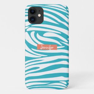 Monogram Turquoise Striped Zebra Pattern Trendy Case-Mate iPhone Case