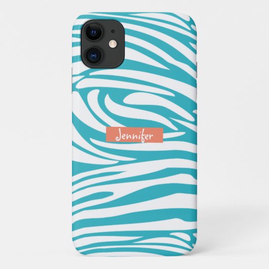 Monogram Turquoise Striped Zebra Pattern Trendy Case-Mate iPhone Case (Achterkant)