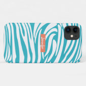 Monogram Turquoise Striped Zebra Pattern Trendy Case-Mate iPhone Case (Achterkant (horizontaal))