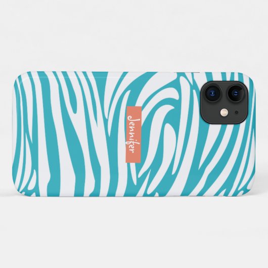 Monogram Turquoise Striped Zebra Pattern Trendy Case-Mate iPhone Case (Achterkant (horizontaal))