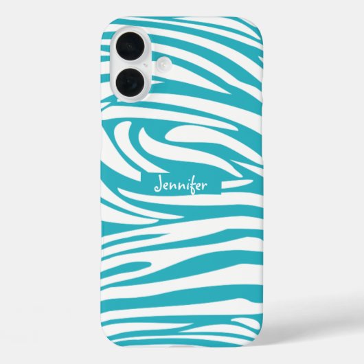 Monogram Turquoise Striped Zebra Pattern Trendy Case-Mate iPhone Case (Achterkant)