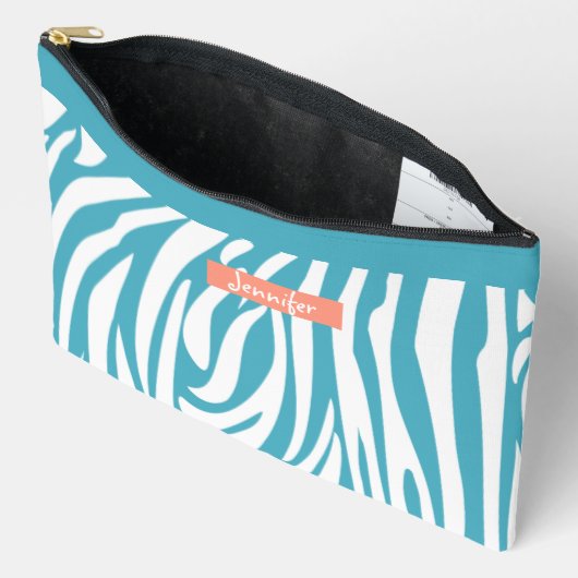 Monogram Turquoise Striped Zebra Pattern Trendy Etui (Open)