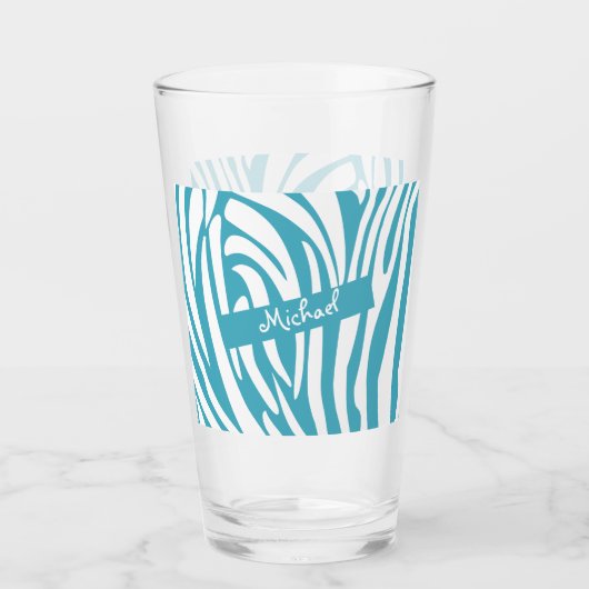 Monogram Turquoise Striped Zebra Pattern Trendy Glas (Voorkant)