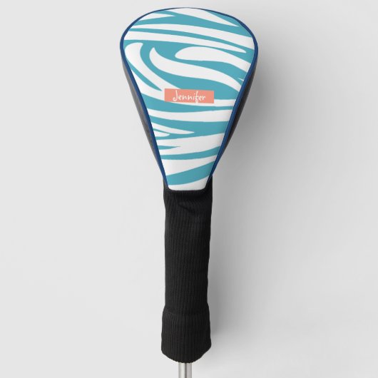 Monogram Turquoise Striped Zebra Pattern Trendy Golfheadcover (Voorkant)