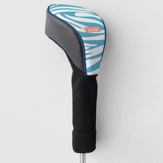 Monogram Turquoise Striped Zebra Pattern Trendy Golfheadcover (Schuin)