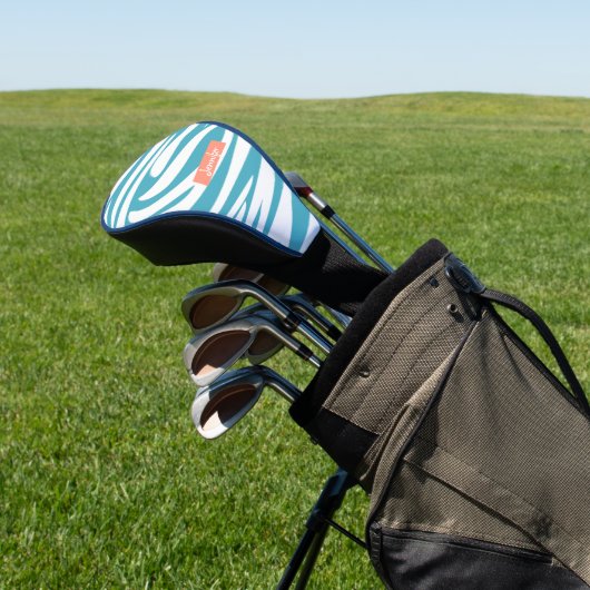 Monogram Turquoise Striped Zebra Pattern Trendy Golfheadcover (Insitu)