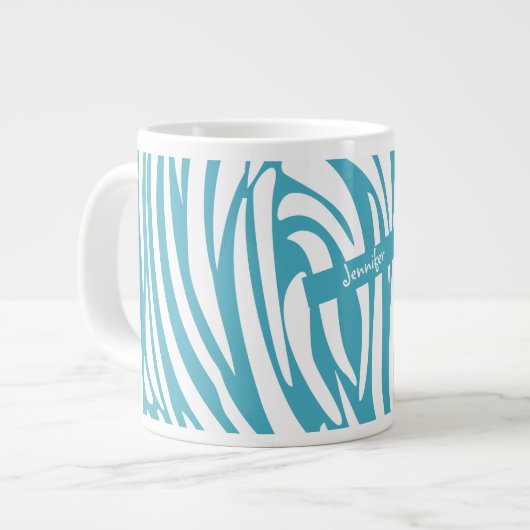 Monogram Turquoise Striped Zebra Pattern Trendy Grote Koffiekop (Links)