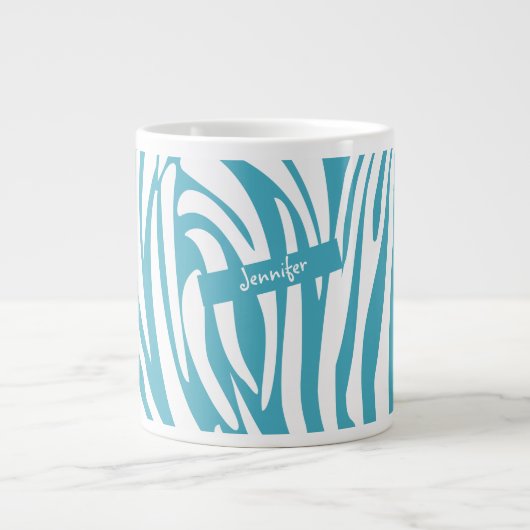 Monogram Turquoise Striped Zebra Pattern Trendy Grote Koffiekop (Voorkant)