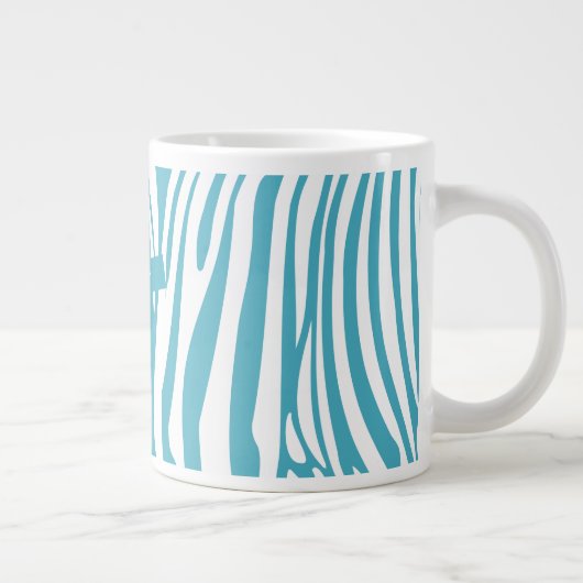 Monogram Turquoise Striped Zebra Pattern Trendy Grote Koffiekop (Rechts)