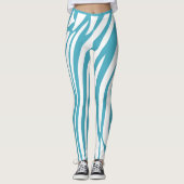 Monogram Turquoise Striped Zebra Pattern Trendy Leggings (Voorkant)