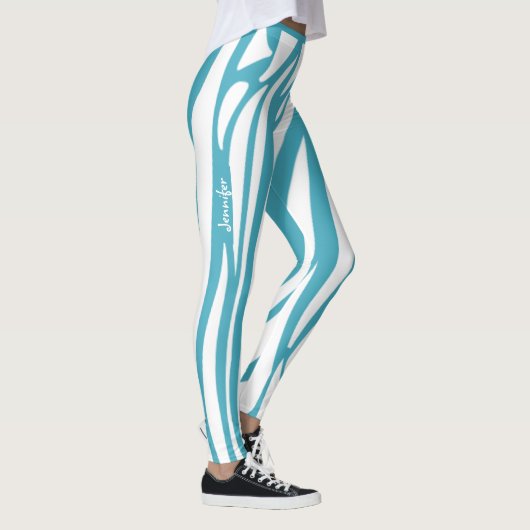 Monogram Turquoise Striped Zebra Pattern Trendy Leggings (Rechts)