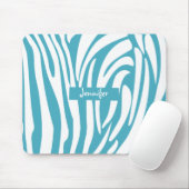 Monogram Turquoise Striped Zebra Pattern Trendy Muismat (Met muis)