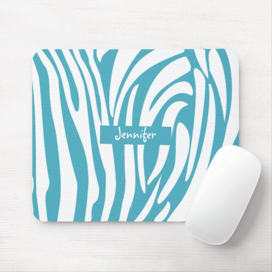 Monogram Turquoise Striped Zebra Pattern Trendy Muismat (Met muis)