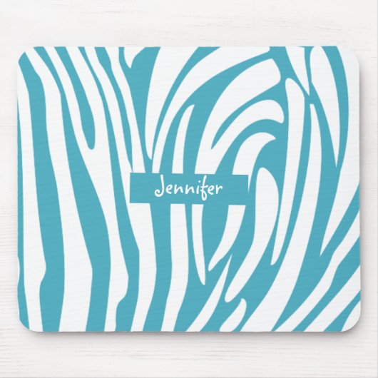 Monogram Turquoise Striped Zebra Pattern Trendy Muismat (Voorkant)