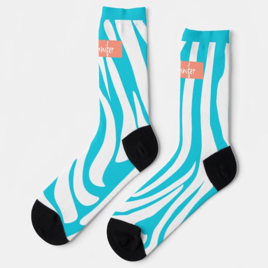 Monogram Turquoise Striped Zebra Pattern Trendy Sokken (Links)