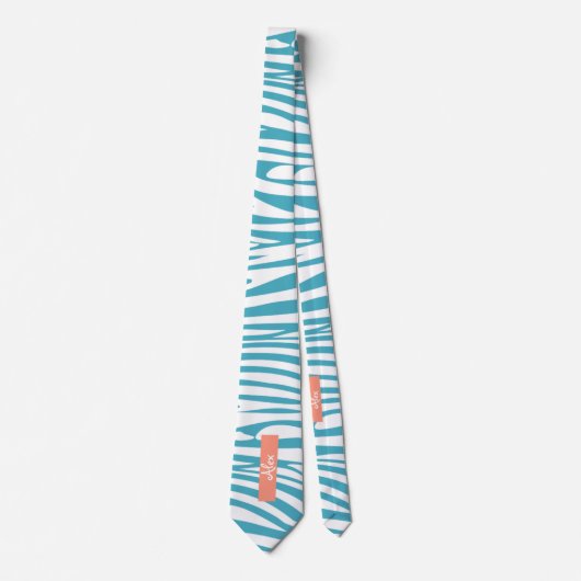 Monogram Turquoise Striped Zebra Pattern Trendy Stropdas (Voorkant)