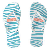 Monogram Turquoise Striped Zebra Pattern Trendy Teenslippers (Voetbed)