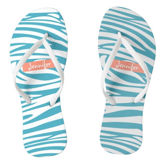Monogram Turquoise Striped Zebra Pattern Trendy Teenslippers (Voetbed)