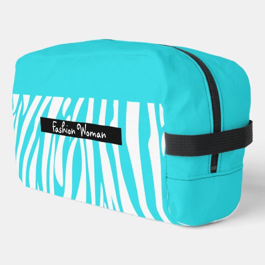 Monogram Turquoise Striped Zebra Pattern Trendy Toilettasje (Linkerhoek)