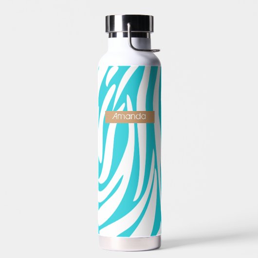 Monogram Turquoise Striped Zebra Pattern Trendy Waterfles (Links)