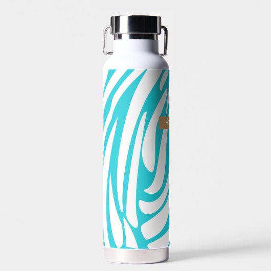 Monogram Turquoise Striped Zebra Pattern Trendy Waterfles (Voorkant)