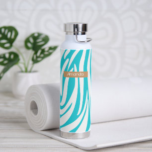 Monogram Turquoise Striped Zebra Pattern Trendy Waterfles
