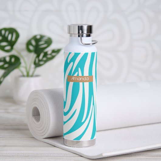 Monogram Turquoise Striped Zebra Pattern Trendy Waterfles (Yoga)