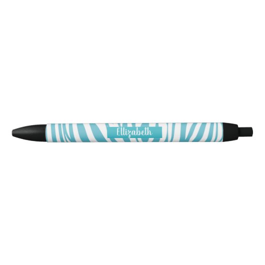 Monogram Turquoise Striped Zebra Pattern Trendy Zwarte Inkt Pen (Voorkant)