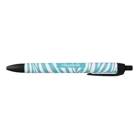 Monogram Turquoise Striped Zebra Pattern Trendy Zwarte Inkt Pen (Bodem)