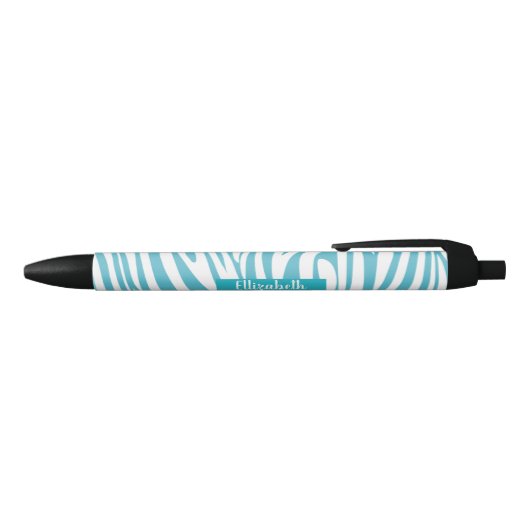 Monogram Turquoise Striped Zebra Pattern Trendy Zwarte Inkt Pen (Bovenkant)