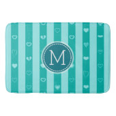 Monogram Turquoise Stripes Modern Heart Pattern Badmat (Voorkant)