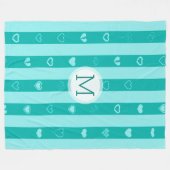 Monogram Turquoise Stripes Modern Heart Pattern Fleece Deken (Voorkant (Horizontaal))
