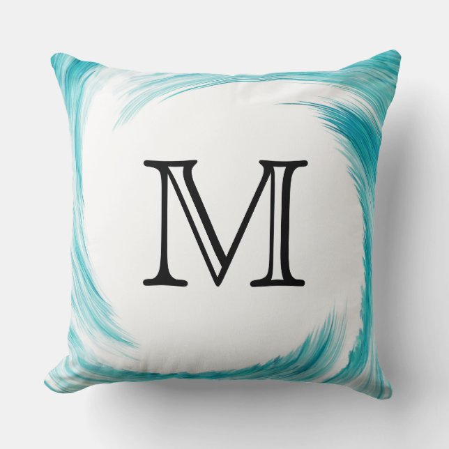 Monogram Turquoise Swirl Abstract Kussen (Voorkant)