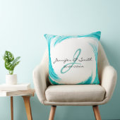 Monogram Turquoise Swirl Abstracte Art Kussen (Stoel)