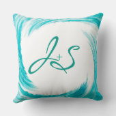 Monogram Turquoise Swirl Abstracte Art Kussen (Achterkant)