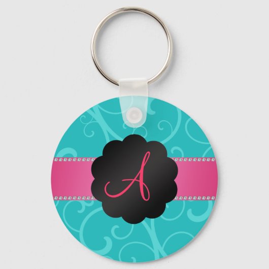 Monogram turquoise swirls sleutelhanger (Voorkant)