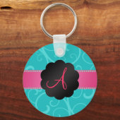 Monogram turquoise swirls sleutelhanger (Voorkant)