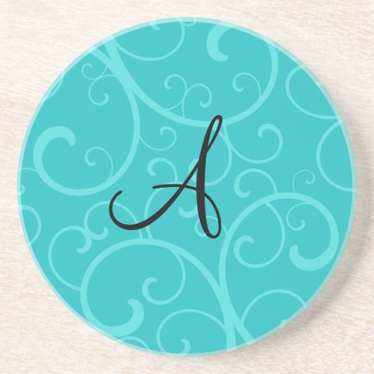 Monogram turquoise swirls zandsteen onderzetter (Voorkant)