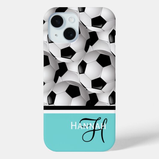 Monogram Turquoise Voetbal Pattern Case-Mate iPhone Case (Achterkant)