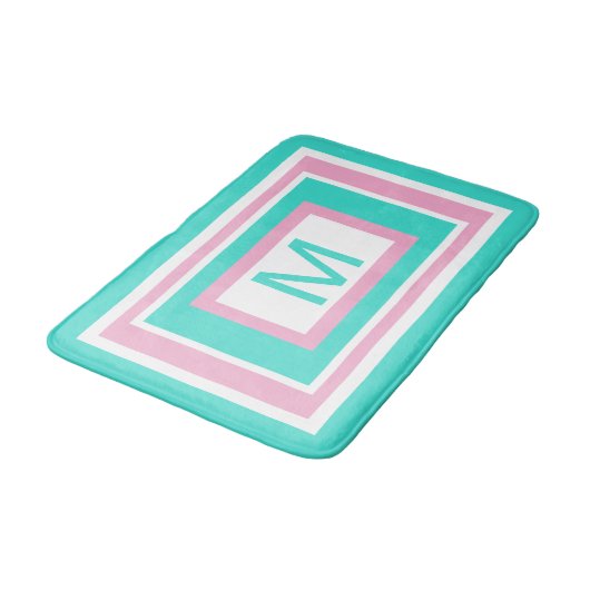 Monogram Turquoise Wit Roze Geometrisch Badmat (Gekanteld)