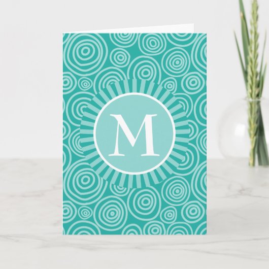 Monogram Turquoise Witte Spiralen - Gepersonalisee Kaart (Voorkant)
